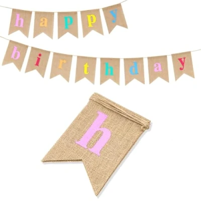 Imagen de G2PLLUS Bandera de Arpillera Cumpleaños Happy Birthday Banderas Guirnalda Feliz para la Decoración Fiestas