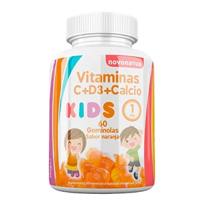 Imagen de Vitaminas niños C + D Calcio, en formato gominola o gummies masticables, fortalece el sistema inmunitario, aumenta las defensas y ayuda al crecimiento, masticables sabor a naranja