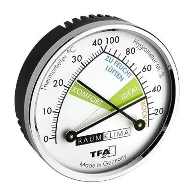 Imagen de TFA Dostmann Termómetro analógico con anillo de metal, medidor humedad, multicolor, 71 x 23 mm