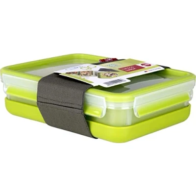 Imagen de Emsa Clip&amp;Go Lunchbox Recipiente hermético de plástico con 3 compartimentos y bandeja independiente para comer, totalmente libre BPA, rectangular, 22.5 x 16.3 6.5 cm