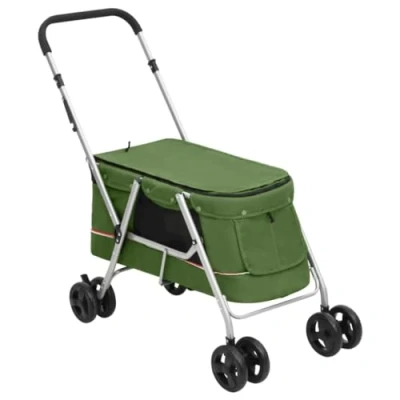 Imagen de vidaXL Cochecito para Perros Plegable Tela Lino Verde 100x49x96 cm