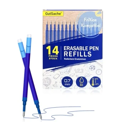 Imagen de GutSache 14 recambios de tinta gel borrables 0,7 mm, color azul, compatible con Pilot FriXion Ball &amp; Clicker Eberhard Faber, termosensible, repuesto para bolígrafos