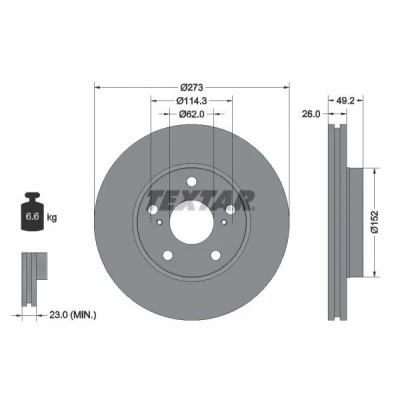 Imagen de TEXTAR PRO 92163703 Disco de freno 273 26 05/07 114,3 ventilación interna revestido sin perno sujeción rueda, buje rueda