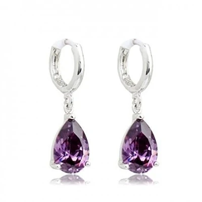 Imagen de Crystalline Azuria Mujer 18ct Chapado en Oro Blanco Lágrimas Violeta Cristales de Zirconia Pendientes Colgantes para y Niña