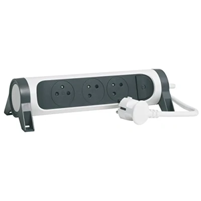 Imagen de LEGRAND Regleta giratoria con Interruptor LED 3 Tomas de Superficie Tierra Cable 1,5 m Blanco y Gris Oscuro