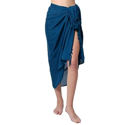Imagen de Ciffre Sarong Pareo Falda Wrap Toalla de Playa Lunghi Dhoti Liso Unicolor Opaco Uni Azul Fondo