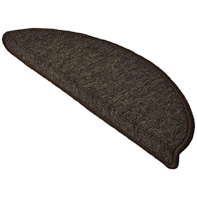 Imagen de Beautissu Set 15 Alfombras pequeñas semicirculares ProStair Escalera 55x15 cm Marrón Oscuro Ribeteado, Antideslizantes y Adhesivas para peldaños