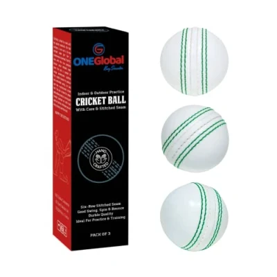 Imagen de ONEGlobal Practice Cricket Ball Pelota de Críquet Entrenamiento Goma Flexible y Segura con Costura Núcleo para Bounce, Swing &amp; Spin Ideal el Desarrollo Habilidades (3 Blanco)