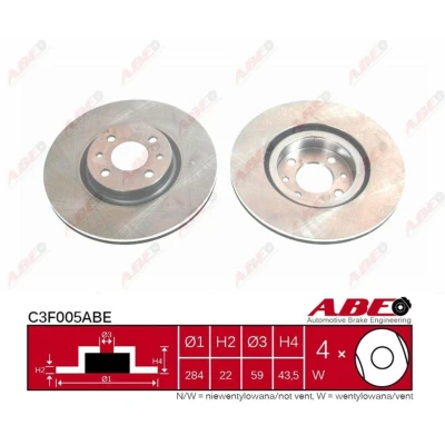 Imagen de ABE C3F005ABE Disco de freno Eje delantero 284 22 4 ventilado con tornillos FIAT: BRAVO 2, Stilo Hatchback, Multi Wagon, LANCIA: DELTA 3