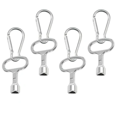 Imagen de 4 Piezas Llave Triangular de Metal con Mosquetón, Caja Medidor, Ranura Triangular, Contador Agua para Gabinete Medidor Eléctrico Gas