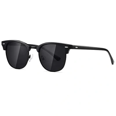 Imagen de kimorn Polarizado gafas de sol Unisex Retro Semi Rimless marco clásicas AE0550 (Negro, 52)