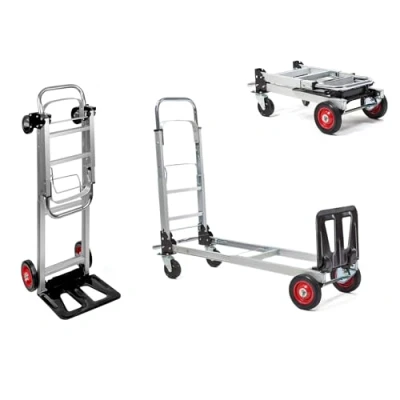 Imagen de Carretilla de Mano Aluminio 2 en 1, Carrito Plegable con 4 Ruedas, Convertible Plataforma o Carro Mano, Capacidad 150 kg, para Transporte Almacen, Jardín, Hogar, Mudanzas