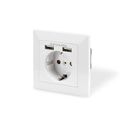 Imagen de DIGITUS Toma de Corriente Empotrada con Cargador USB A, 1 Pieza, 2 Tomas USB, 5 V / 2.1 A en total, 250 50 Hz, Profundidad Montaje 32 mm, Condicionalmente Compatible el Diseño, Blanco