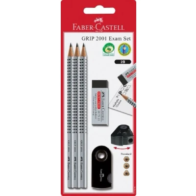 Imagen de Faber Castell 217079 2001 Set de utensilios escritura (3 lápices, 1 borrador y sacapuntas), color negro plateado