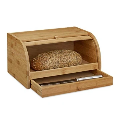 Imagen de Relaxdays, 5 x 28 cm Panera, Bambú, con cajón, Impermeable, Tapa Deslizante, Madera, Marrón, 21 40