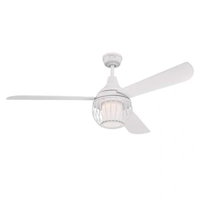 Imagen de 72207 Ventilador de techo Graham para interior blanco, 132 cm, juego iluminación LED regulable con vidrio esmerilado opalino y pantalla tipo jaula, control remoto incluido