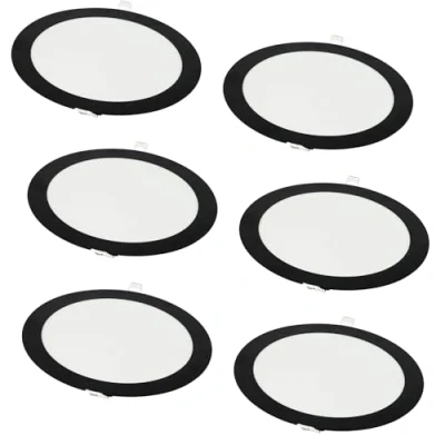 Imagen de Jandei Pack 6x Downlight LED 18W Redondo, Empotrable, 1440 Lum, Interior IP20, Marco Acabado Negro, Hueco Corte Ø 200 205 mm, Extraplano 13mm, Transformador Incluido (Blanco Frío 6000k)