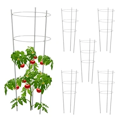 Imagen de Relaxdays 76 cm 6 Jaulas Planta Trepadora, Tutor Mata Tomate, Soporte Flor, Arbusto, 3 Anillos, Metal y Plástico, Gris, Hierro