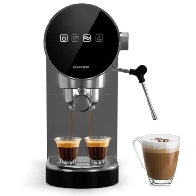 Imagen de KLARSTEIN Cafetera Espresso con Espumador de Leche, 0,9L Mini Retro Portafiltro, 1360 W Pequeña, para Cappuccino, Latte &amp; Macchiato