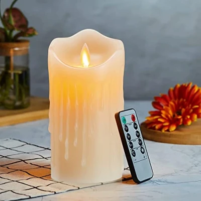 Imagen de Velas LED, Parpadeante Sin Llama, con Pilas, Mando a Distancia, Vela LED Efecto Llama Temporizador, Gotas de Cera, Real temporizador 24 horas 10cm Blanco Cálido