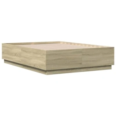 Imagen de vidaXL Estructura de Cama con Luces LED, Somier Invitados, Armazón Cama, Mueble para Dormitorio, Madera Roble Sonoma 120x190 cm
