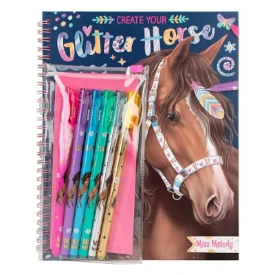 Imagen de Depesche 12931 Miss Melody CREA Libro para Colorear con 30 páginas diseñar Motivos de Caballos, Incl. 6 rotuladores Gel Purpurina, Multicolor, One Size