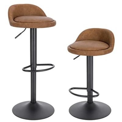 Imagen de EUGAD 2X Taburetes de Bar con Respaldo Altos Cocina en Cuero sintético Altura Ajustable 61 82 cm Reposapiés Giratorios 360 para y Cafetería Marrón 0914BY 2