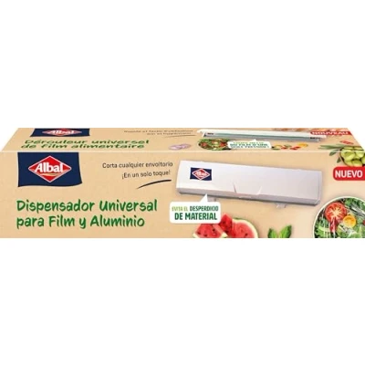 Imagen de Albal dispensador universal de film y papel aluminio con adaptador para transparente alimentario, corte limpio seguro, 1