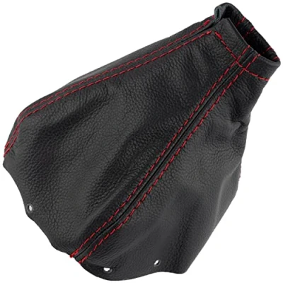 Imagen de AERZETIX C63374 Funda para palanca de cambios en piel genuina compatible con Renault Scenic 2 2003 a 2009 color: negro costuras rojas caja manual