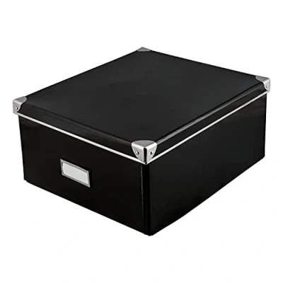 Imagen de Idena 10520 Caja de almacenamiento cartón resistente, tapa reforzada con metal, incluye campo etiquetado, aprox. 36 x 28 17 cm, negro