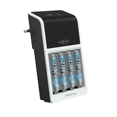 Imagen de ANSMANN Comfort Plus Caricatore + 4 batterie AA da 2100 mAh, compatibile con 1 NiMH Micro AAA/Mignon o 2 AAA/AA E un Block 9 V