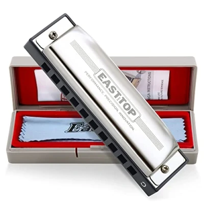 Imagen de East top Armónica diatónica para adultos en C 20 tonos con estuche azul, de Blues C, infantil principiantes y estudiantes, como mejor regalo (T009 1)