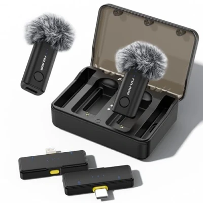 Imagen de FULAIM Microfono Inalambrico para iPhone/teléfonos/Android,Micrófonos Lavalier Inalambricos con cancelación de Ruido, Wireless Microphone grabación Video, entrevistas, TikTok y Youtube