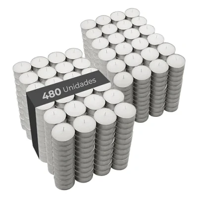 Imagen de COM FORT HOUSE Velas Blancas Pack de 480 Unidades Té Calientaplatos Tealight 9 Horas Duración Decorativas Sin Perfume
