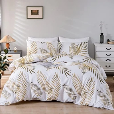Imagen de Damier Juego de funda edredón 200x220 cm, microfibra suave con cremallera oculta y 2 fundas almohada 80x80 diseño hojas