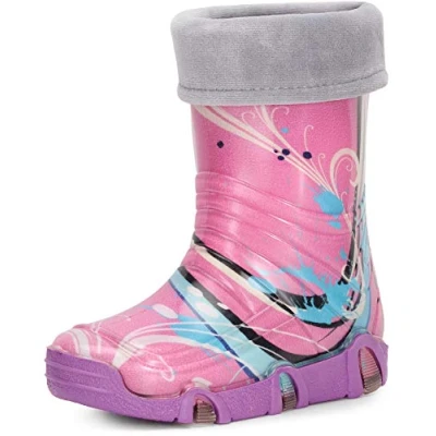 Imagen de Ladeheid Botas de Agua Forradas Unisex para niños Zapatos Resistentes al Goma Calzado Lluvia y niñas Swk33 (Morado Modelo 33, 25/26 EU)