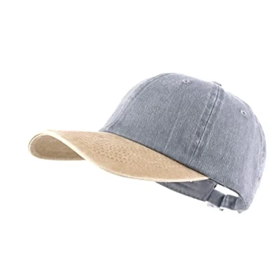 Imagen de LANGZHEN Gorra de béisbol Neutral 100% algodón Puro para Hombres y Mujeres Lavado Vaquero Ajustable Sombrero papá (Amarillo grisáceo, Grande)