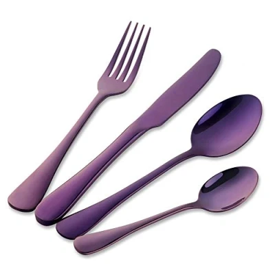 Imagen de Buyer Star Cuberteria 4 Piezas Cubiertos Violeta Acero Inoxidable Vajilla Cuchara Tenedor Cucharilla
