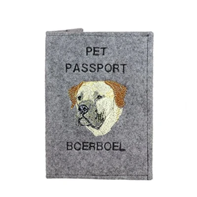 Imagen de Art Dog Funda para Pasaporte Perros de Fieltro Hecha a Mano con Patrón Bordado Viaje Mascotas 17x12,5cm Boerboel