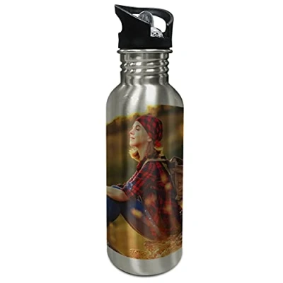 Imagen de LolaPix Botella personalizada. acero inoxidable con foto. agua. Water Bottle. Cantimplora. Libre BPA. 600ml. STRAW STOP COLOR PLATA