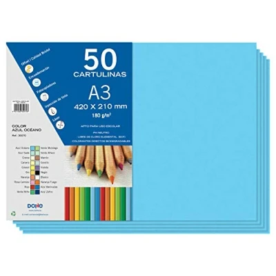 Imagen de Dohe Cartulinas A3 Azul Océano para Manualidades e Impresión (50 uds.) 21x29,7 cm 180 g/m² Material de oficina