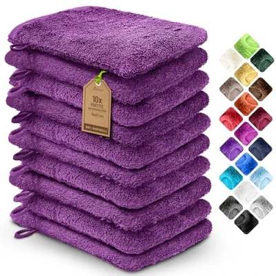 Imagen de NatureMark Paquete de 10 Manoplas Lavado Tejido Rizo, paños Lavado, 100% algodón, Púrpura, 15 x 21 cm