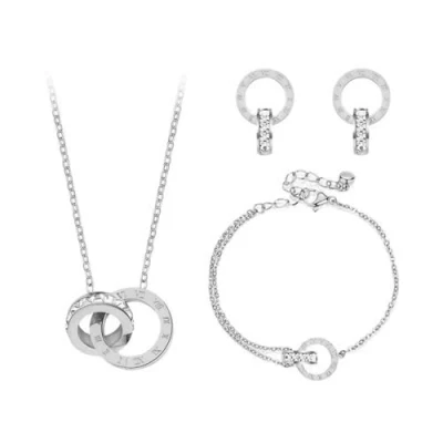 Imagen de KBRPEY Juegos de joyas para Mujer 18ct Chapado en Oro Rosa Blanco Cristales Redondo Juego Collar con Colgante Pendientes y Cristal Pulsera Niña