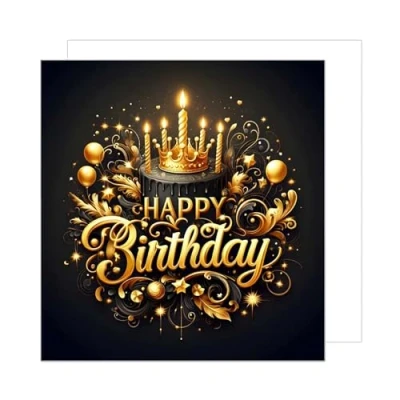 Imagen de Edition Seidel GQ197 SW024 tarjeta de cumpleaños cuadrada con sobre, felicitación para hombre y mujer, tarta cumpleaños, color negro dorado
