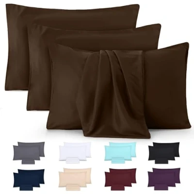 Imagen de Utopia Bedding Microfibra cepillada Suave 100% poliéster Funda de Almohada 50 x 75 cm Juego 4 Fundas Resistentes al Encogimiento y a la decoloración Marrón