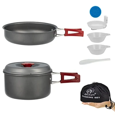 Imagen de Bulin Kit de Utensilios Cocina Camping,Juego Ligera Aluminio, con Olla, Cuenco y Sartén, para Senderismo,Picnic,Air Libre