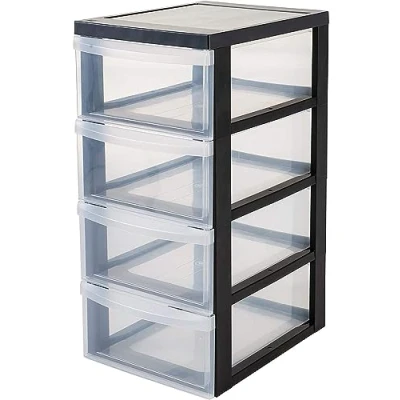 Imagen de Iris Ohyama Unidad de almacenamiento plástico con ruedas y 4 cajones superficiales, Negro, asas fácil extracción, multiusos, A4, A5, para oficina, hogar, escuela, Torre, Organizador, DC 004