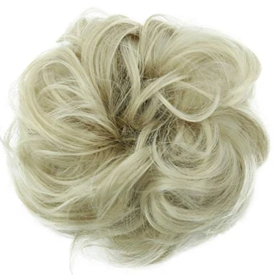 Imagen de CAISHA XL Postizo Coletero Lazo Para El Pelo Voluminoso Ondulado Cabello Sintético Rubio Claro G8E