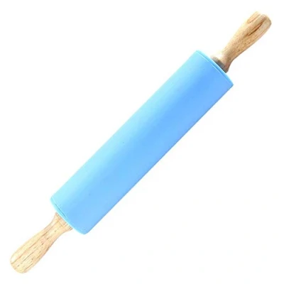 Imagen de Fdit Rodillo de repostería grande silicona, con mango madera, antiadhesivo, ideal para masas y pastelería
