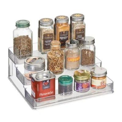 Imagen de iDesign organizador de cocina para especias, armarios grande plástico con 3 niveles, práctico soporte especiero especias y latas, transparente